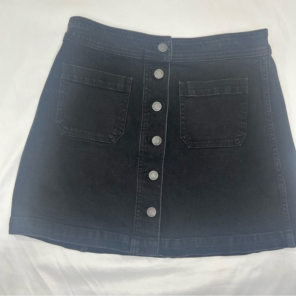 Madewell Stretch Denim A-Line Black Denim Button Up Womens Skirt Size 4 NWT